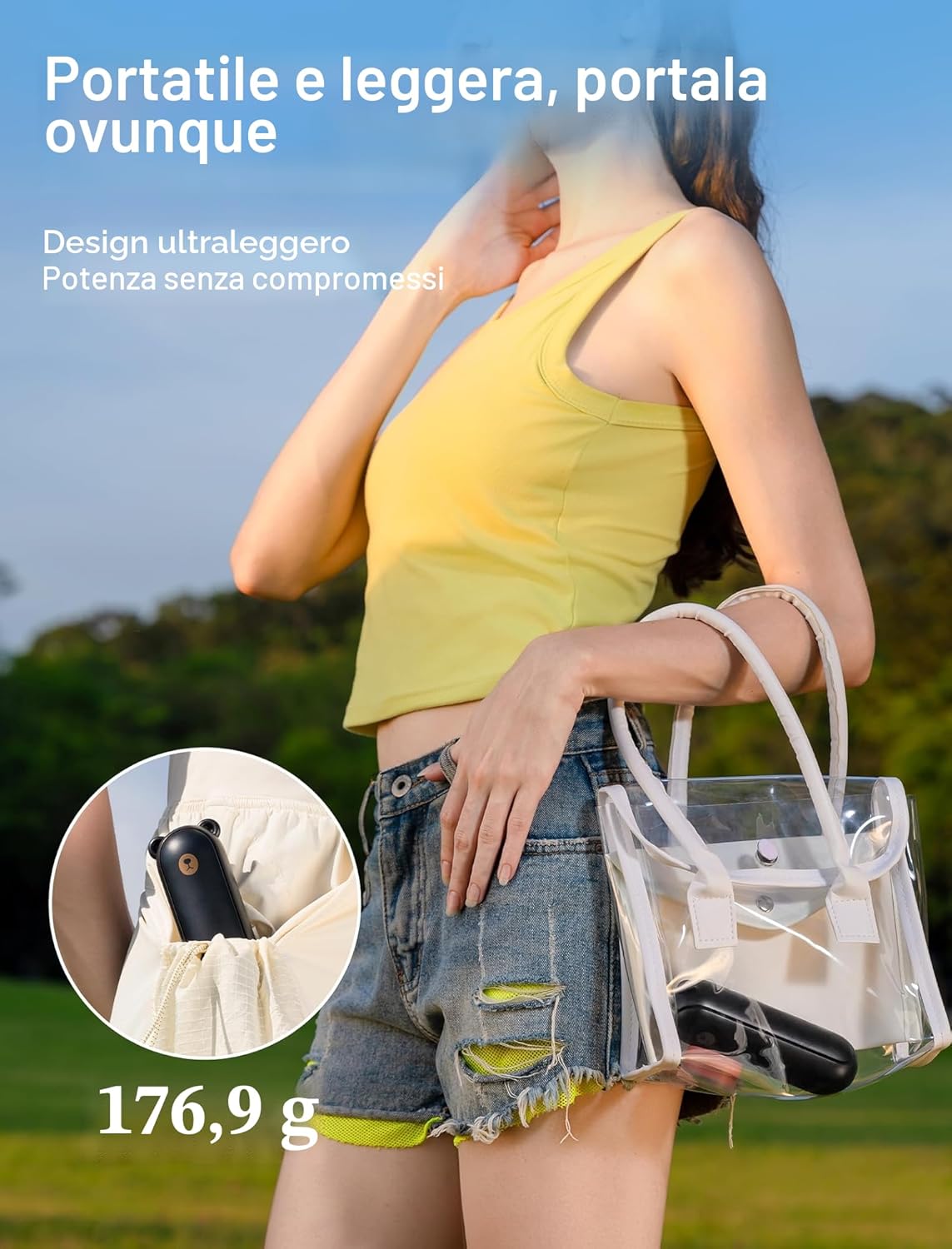 Detalle de JISULIFE Ventilatore portatile con Powerbank 4500 mAh: autonomia, pieghevole e torcia in tasca