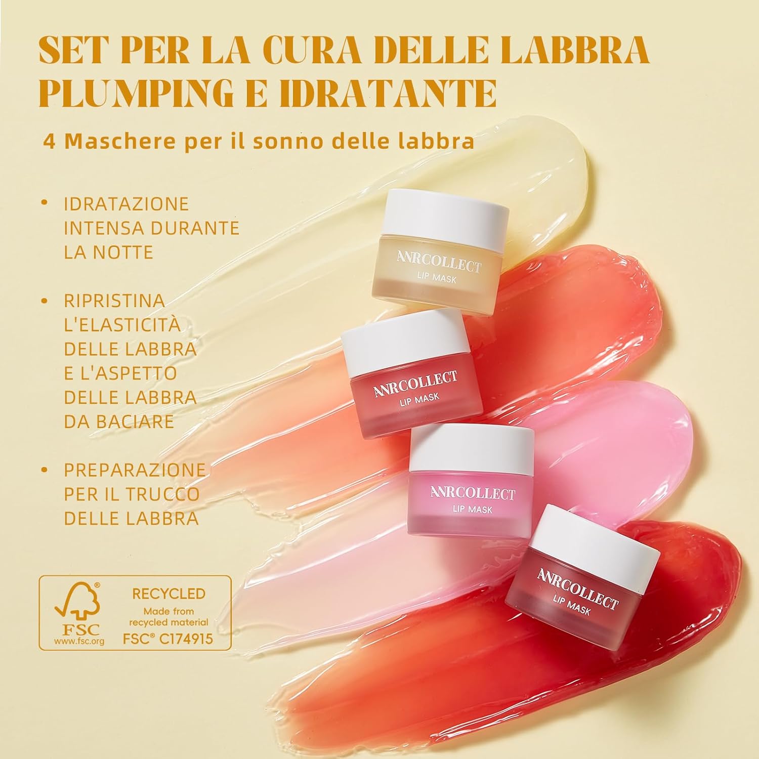 Detalle de ANRCOLLECT Lip Balm Set: kit di 4 maschere notturne per labbra idratate