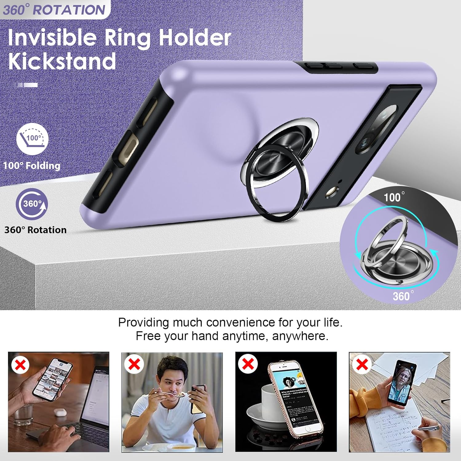 Thumbnail 2 de LeYi Purple Case with 2 Screen Protectors and Invisible Ring Stand for Google Pixel 7 (5G)