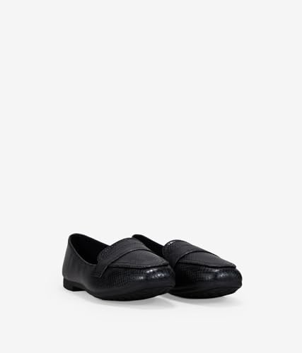 Detalle de BOSANOVA Mocasines Planos para Mujer con Grabado de Serpiente y Suela Plana – Negro, 41