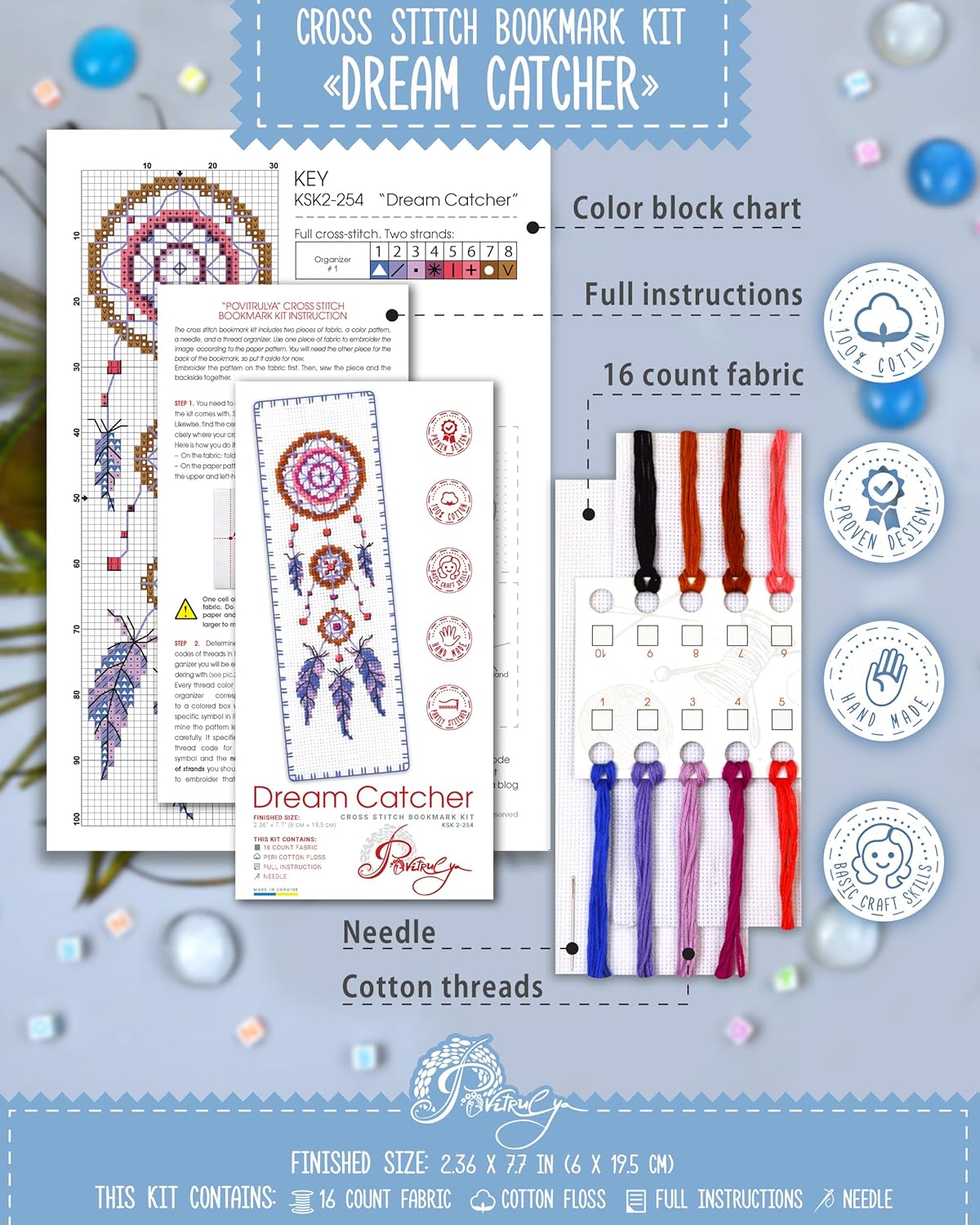 Thumbnail 1 de Povitrulya Dreamcatcher counted cross stitch kit 16 📚