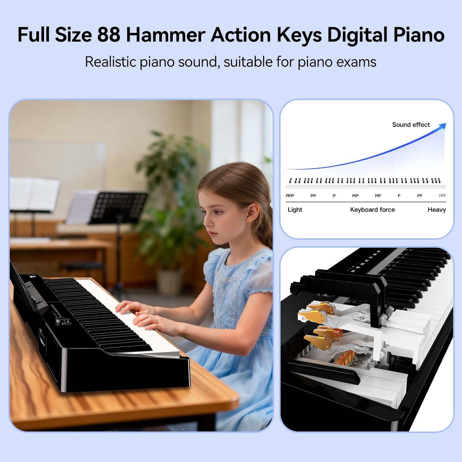 Detalle de TERENCE V70 Klappbares Digitalpiano – 88 gewichtete Tasten, kraftvoller Klang, kompakt