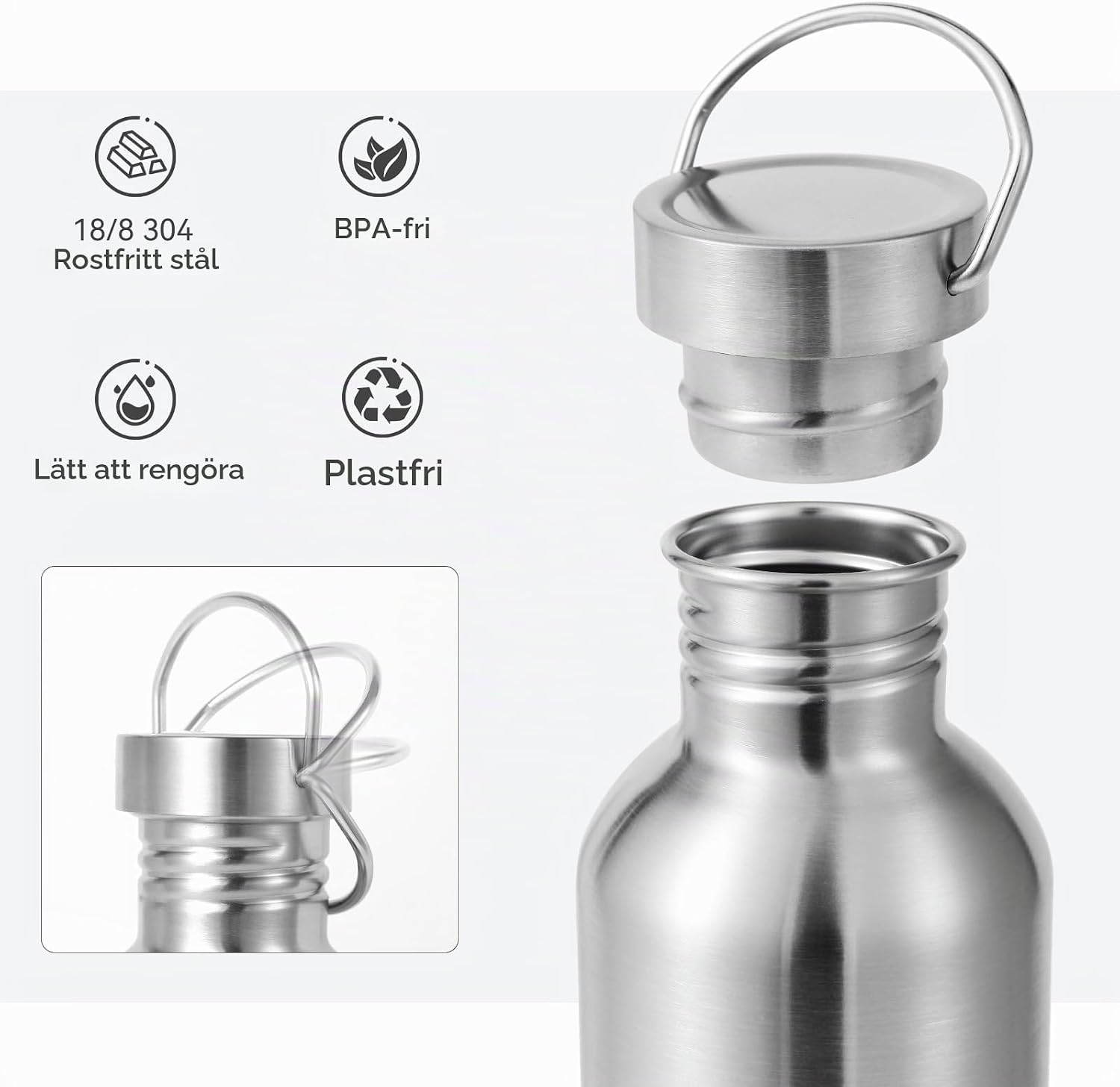 Detalle de Volhoply Volhoply-DCB vattenflaska 600 ml, 2-pack i rostfritt 18/8-stål