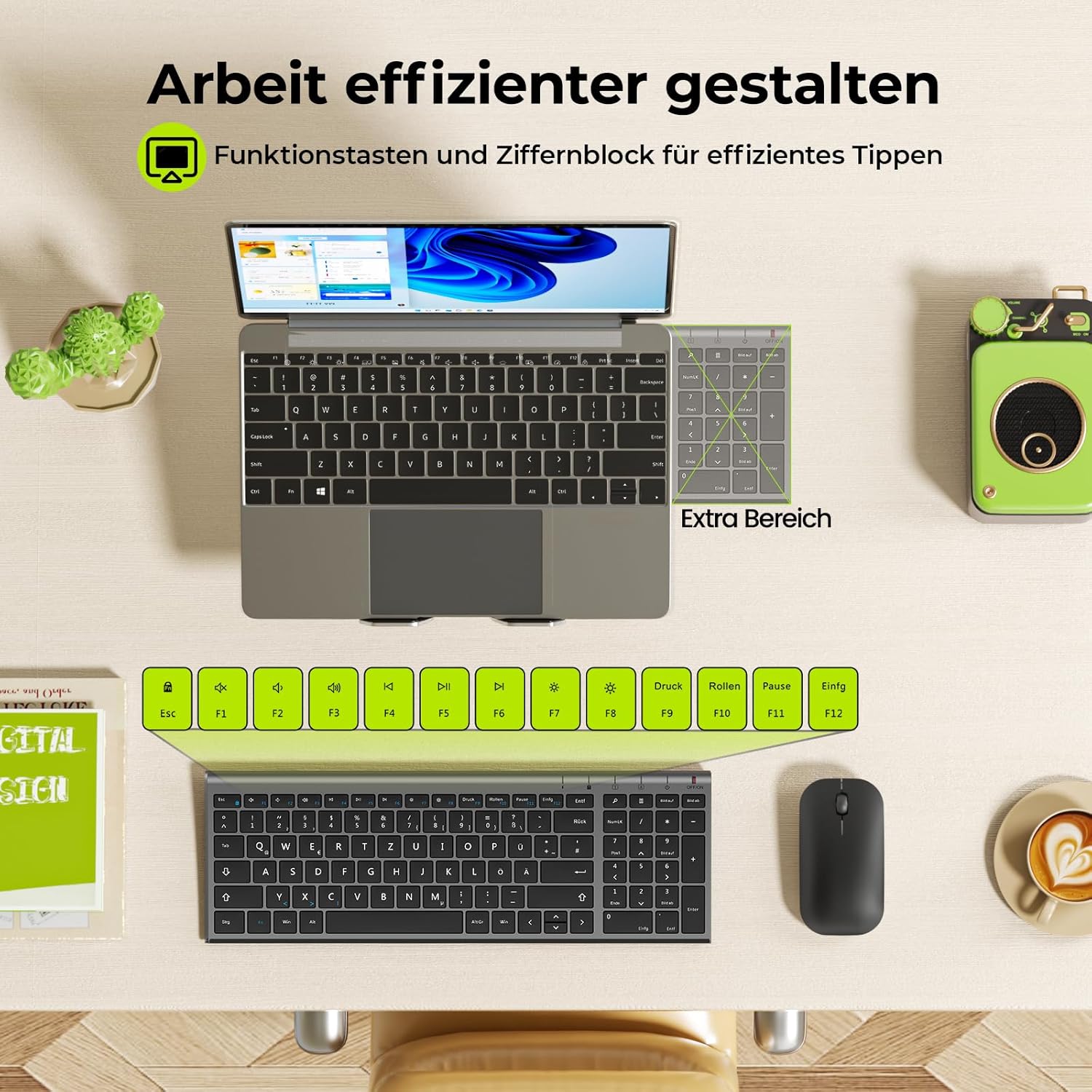 Thumbnail 4 de seenda WGJP-031B Tastatur Maus Set Kabellos – ultradünn, Aluminiumgehäuse, 80%-Layout mit Nummernblock