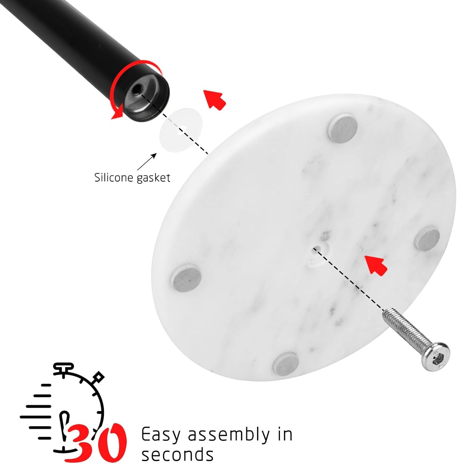 Thumbnail 2 de Paper Towel Holder Countertop with 18cm Marble Base and Stainless Steel Stand – White/Black