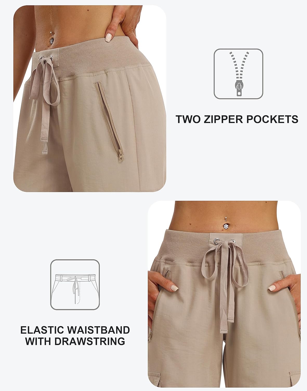 Thumbnail 3 de MoFiz Outdoorhosen Damen – Sommer-Cargohose 3/4, atmungsaktiv, mit Reißverschluss- und Cargotaschen