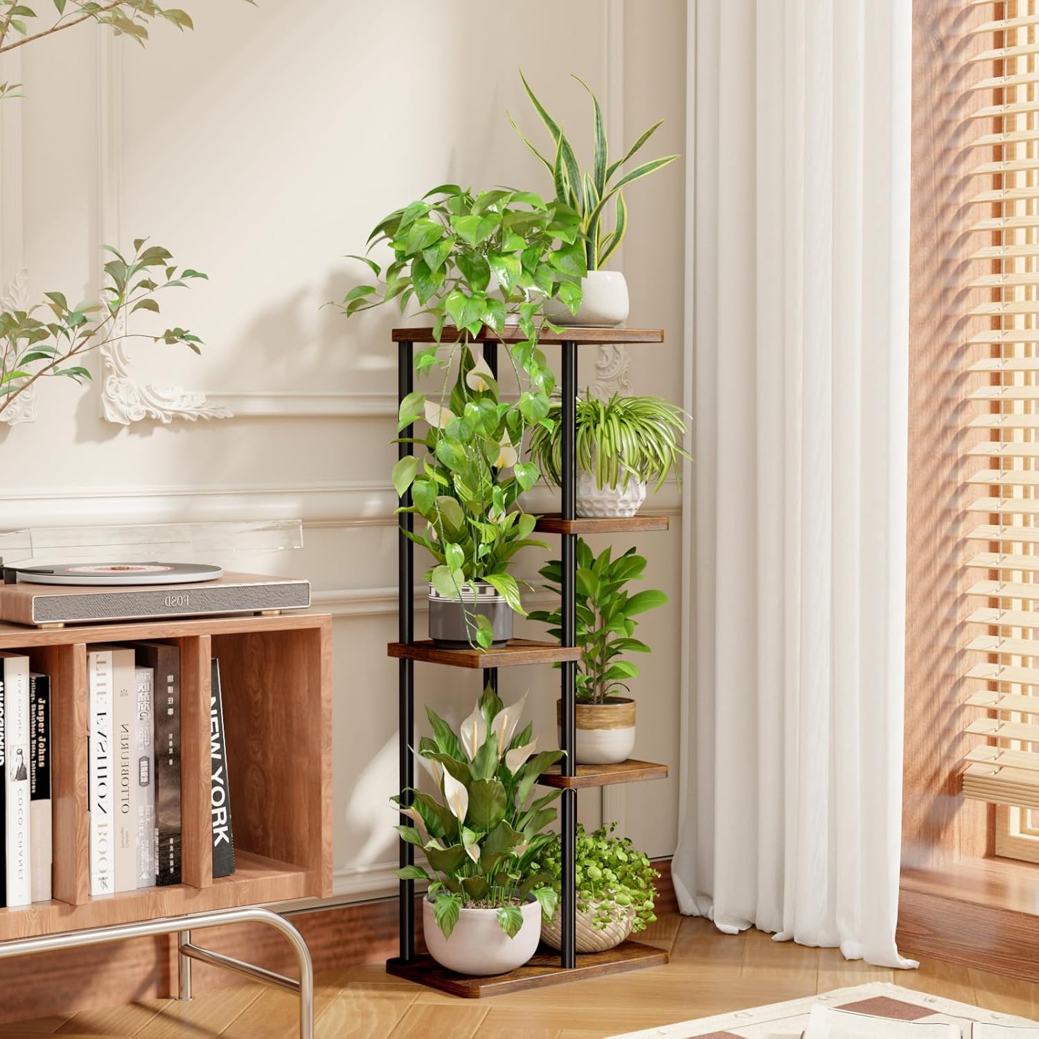 Thumbnail 3 de Bamworld 5 Tier Indoor Plant Stand – Corner Metal Display for Tall Plant Reflections