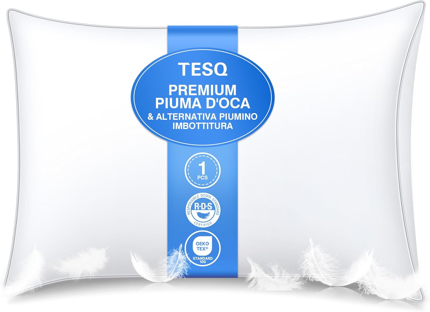 Cuscino in piuma TESQ 50x70 cm con triplo strato di comfort, antiacaro e anallergico