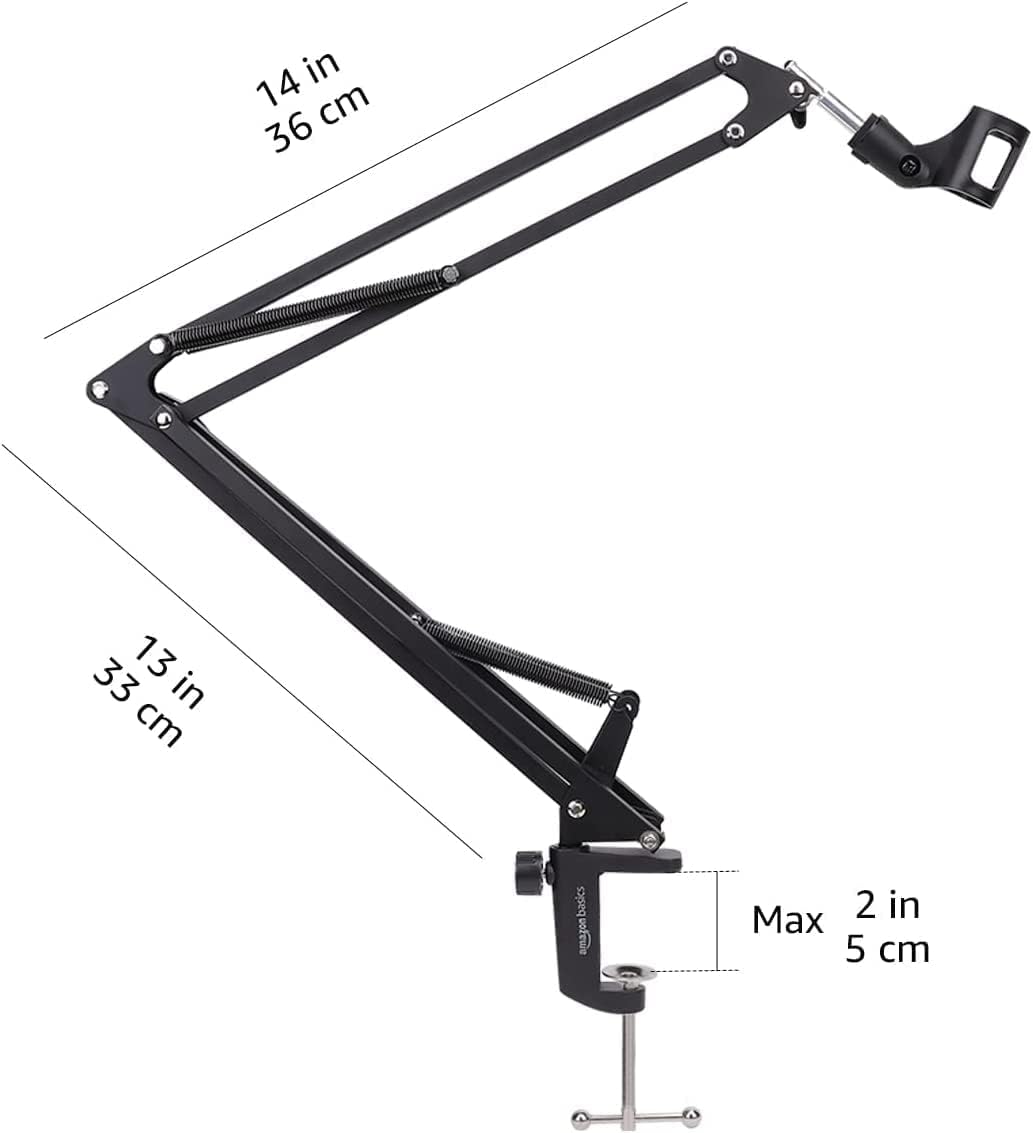 Thumbnail 6 de Amazon Basics Adjustable Microphone Arm Stand with Pop Filter & Foam Windscreen (14-inch) – Table Mount, 360° rotation