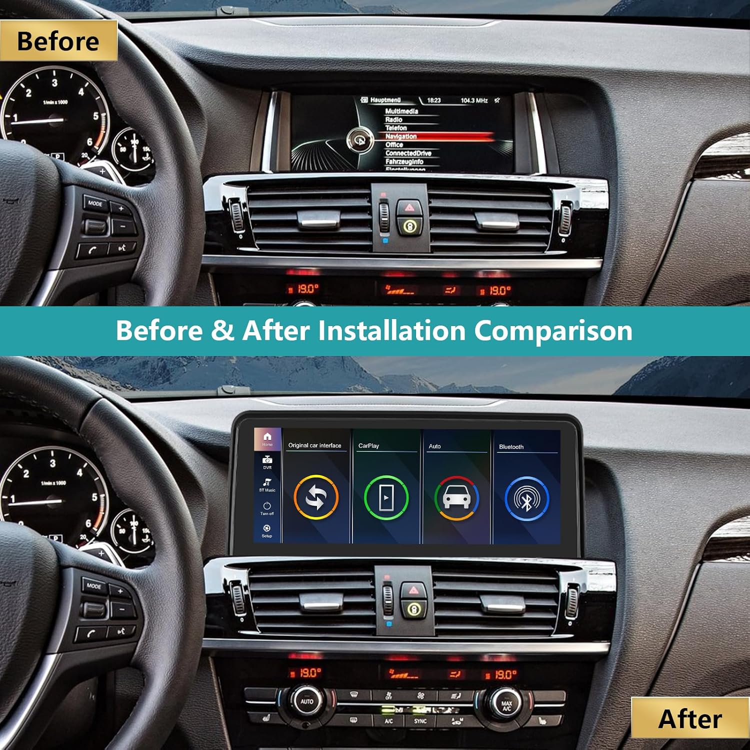 Detalle de Ninetom Autoradio touchscreen da 10,25” per BMW X3/X4 (F25/F26) 2013-2016 con supporto Apple CarPlay/Android Auto e Mirrorlink