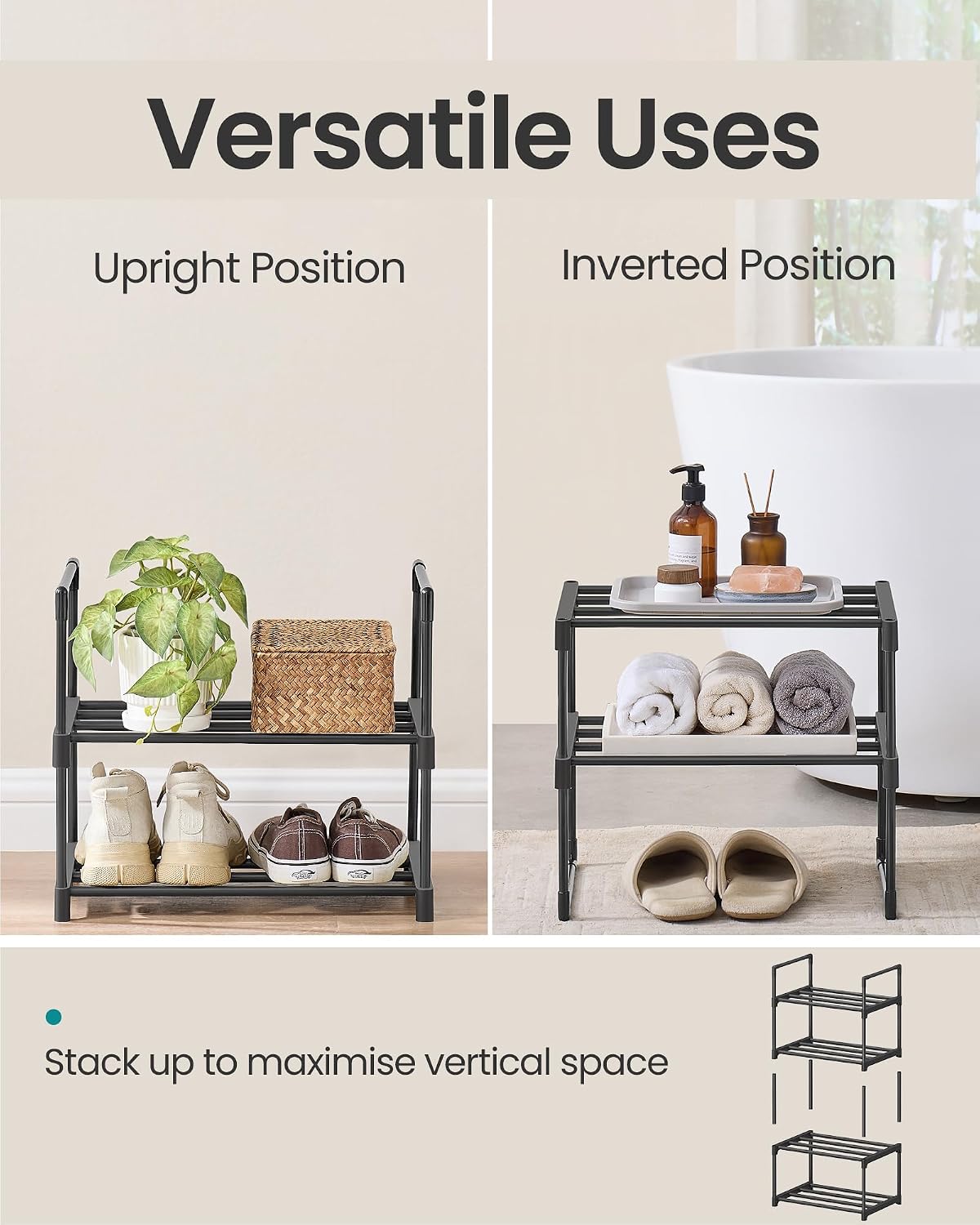 Detalle de SONGMICS 2-Tier shoe rack, 30 cm black