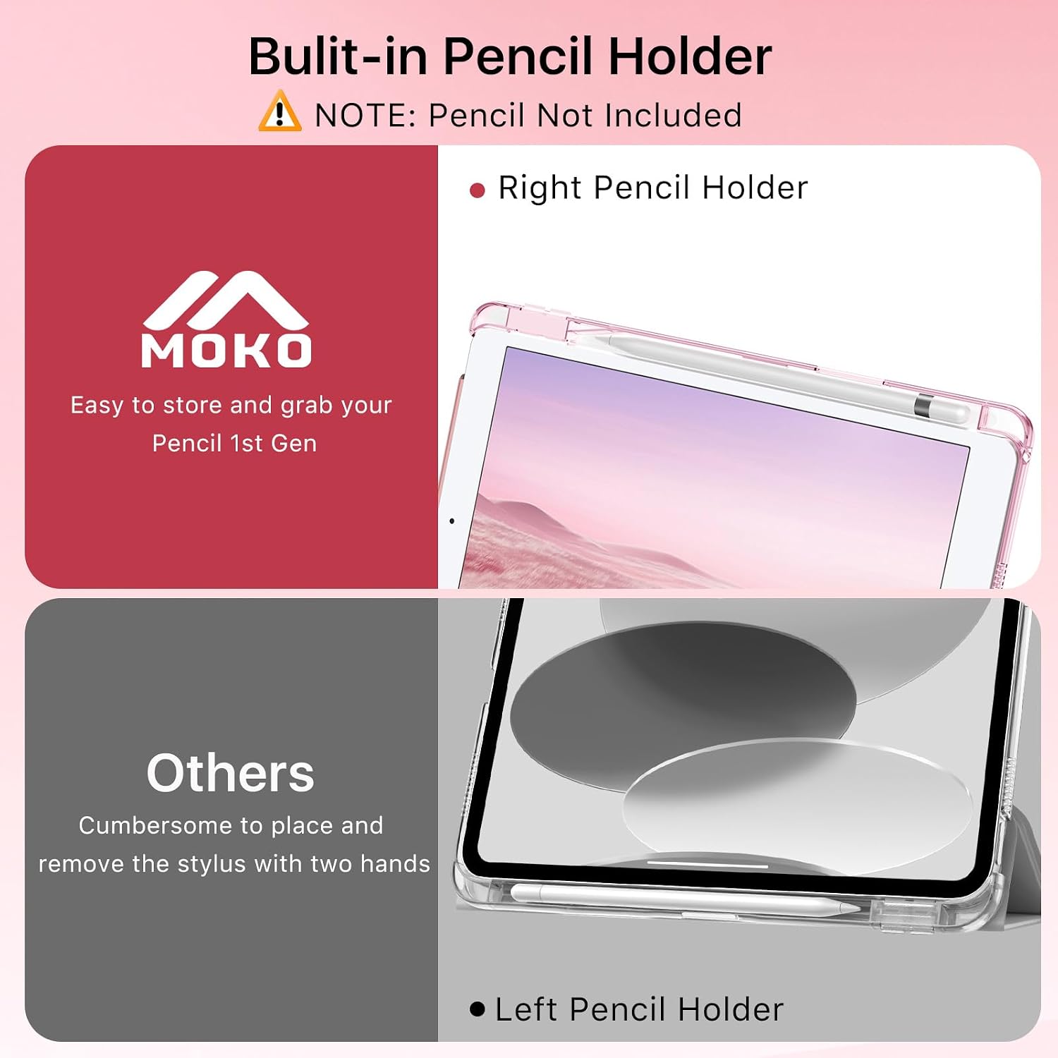 Detalle de MoKo 10.2-Inch iPad Case (9th/8th/7th Gen) with Pencil Holder – Slim, Translucent Back, Pink