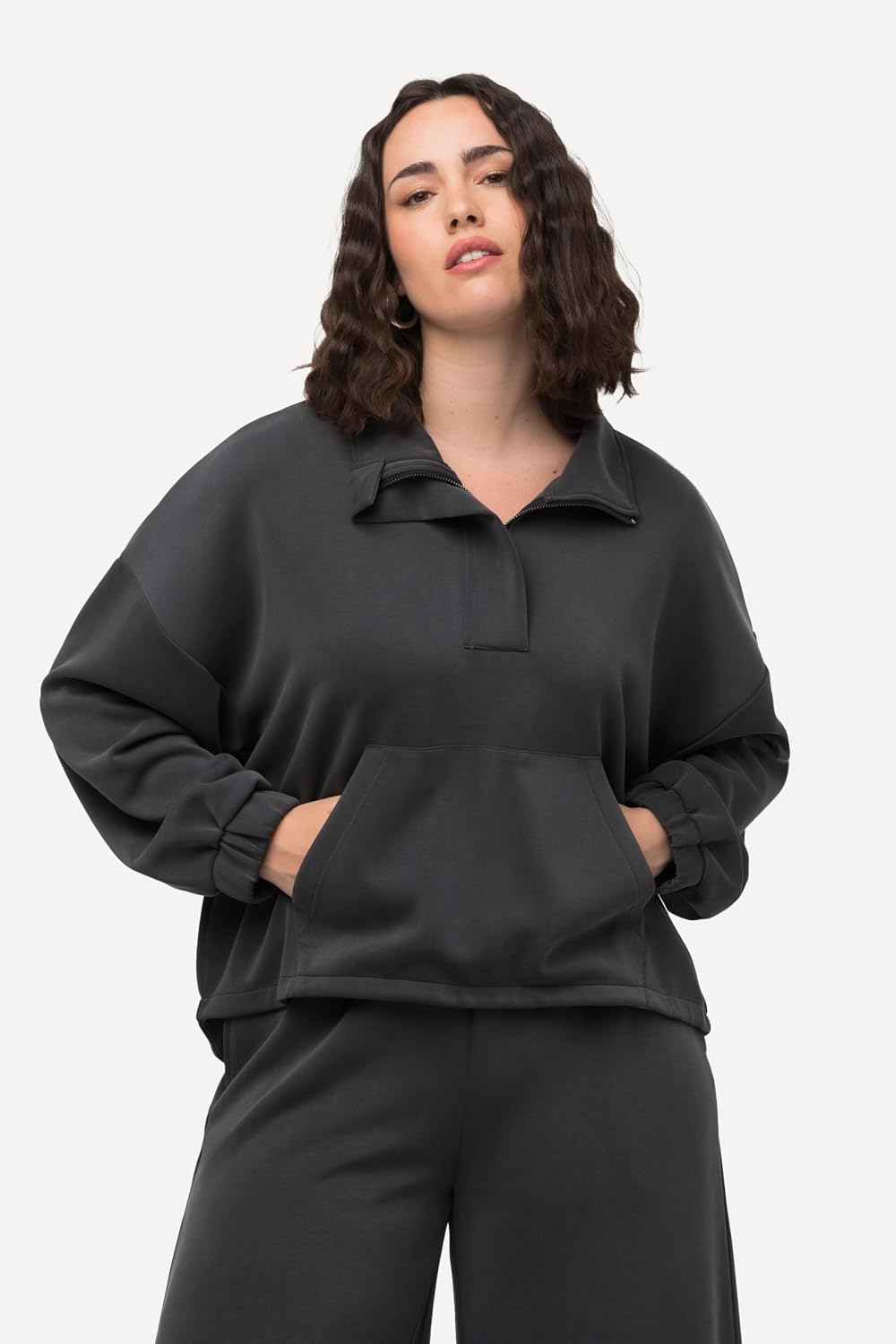 Detalle 1 de Ulla Popken Felpa dal Taglio Oversize con Collo Alto e Maniche Lunghe 820347