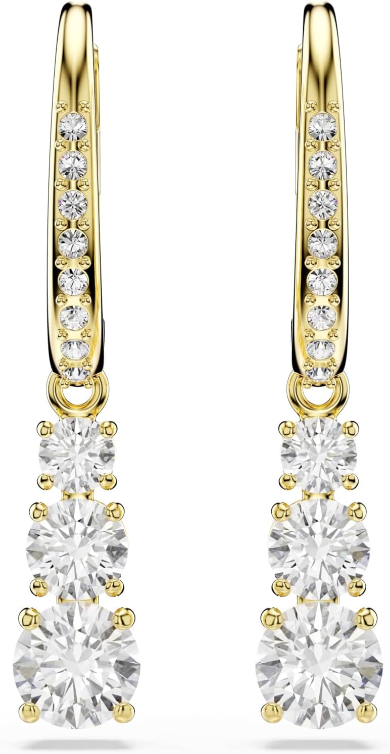 Detalle de Swarovski Stilla Collection Drop Earrings: Gold-tone hoops with clear crystals