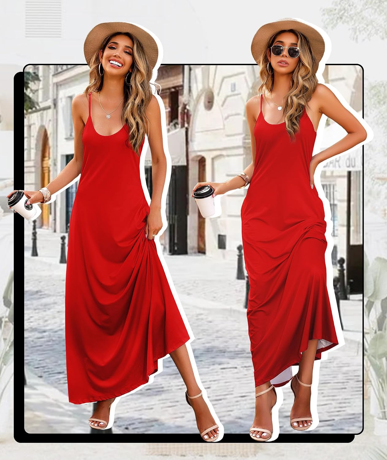 Detalle de Wolddress Women’s Maxi Dress with Pockets (2026) – Adjustable Thin Straps, Plus Size Loose Fit