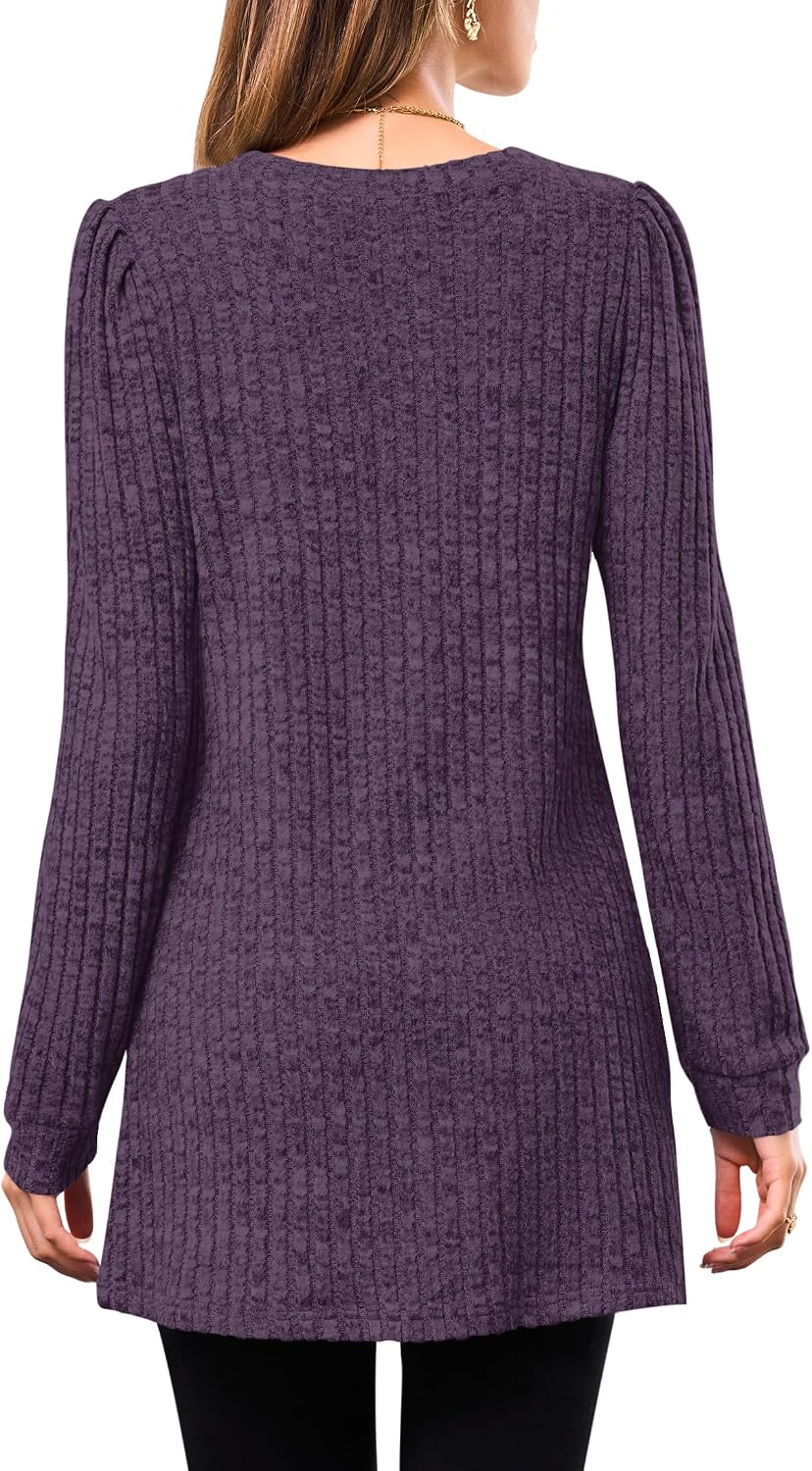 Detalle 2 de WNEEDU Sweater Dress for Women, Striped Long-Sleeve Tunic with Pockets
