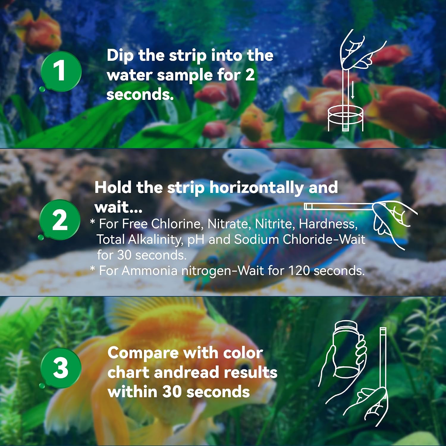 Detalle de Aquarium-Ammoniak-Teststreifen 8-fach Aquarium-Testkit (50 Teststreifen) für Süß- und Salzwasser