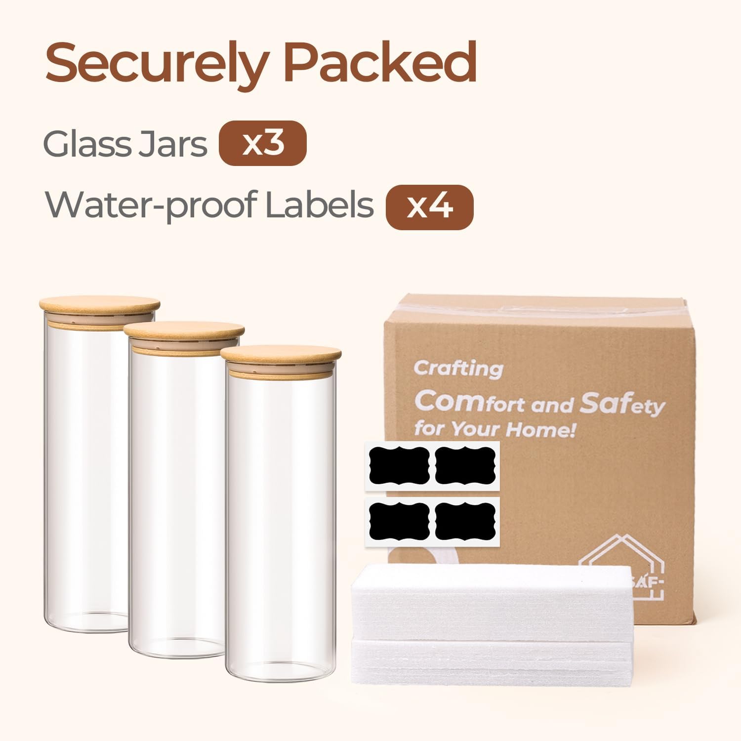 Thumbnail 6 de ComSaf förvaringsburkar i glas, 1,9 l, 3-pack med bambulock