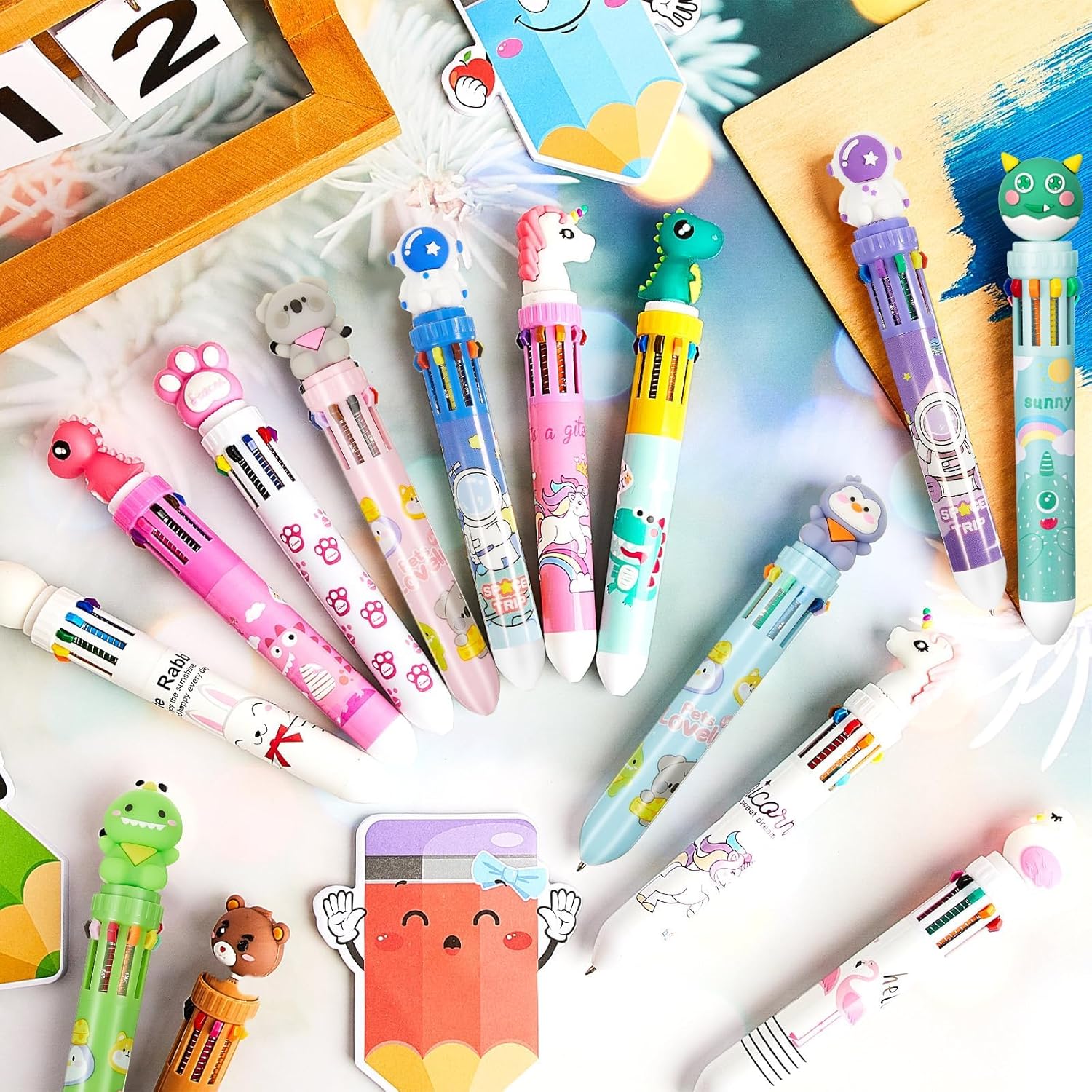 Thumbnail 4 de ALUNME 10 retractable ballpoint pens (0.5 mm) with animal designs – shuttle-style back to school gift, red