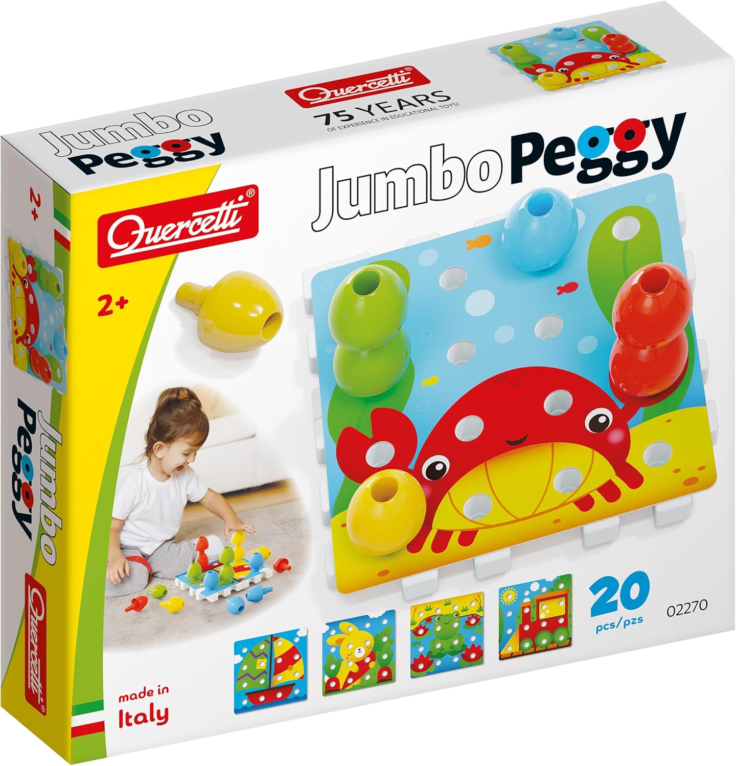 Detalle de Quercetti Jumbo Peggy, 20 pièces – Jeu de mosaïque et de construction Montessori pour enfants 2–5 ans