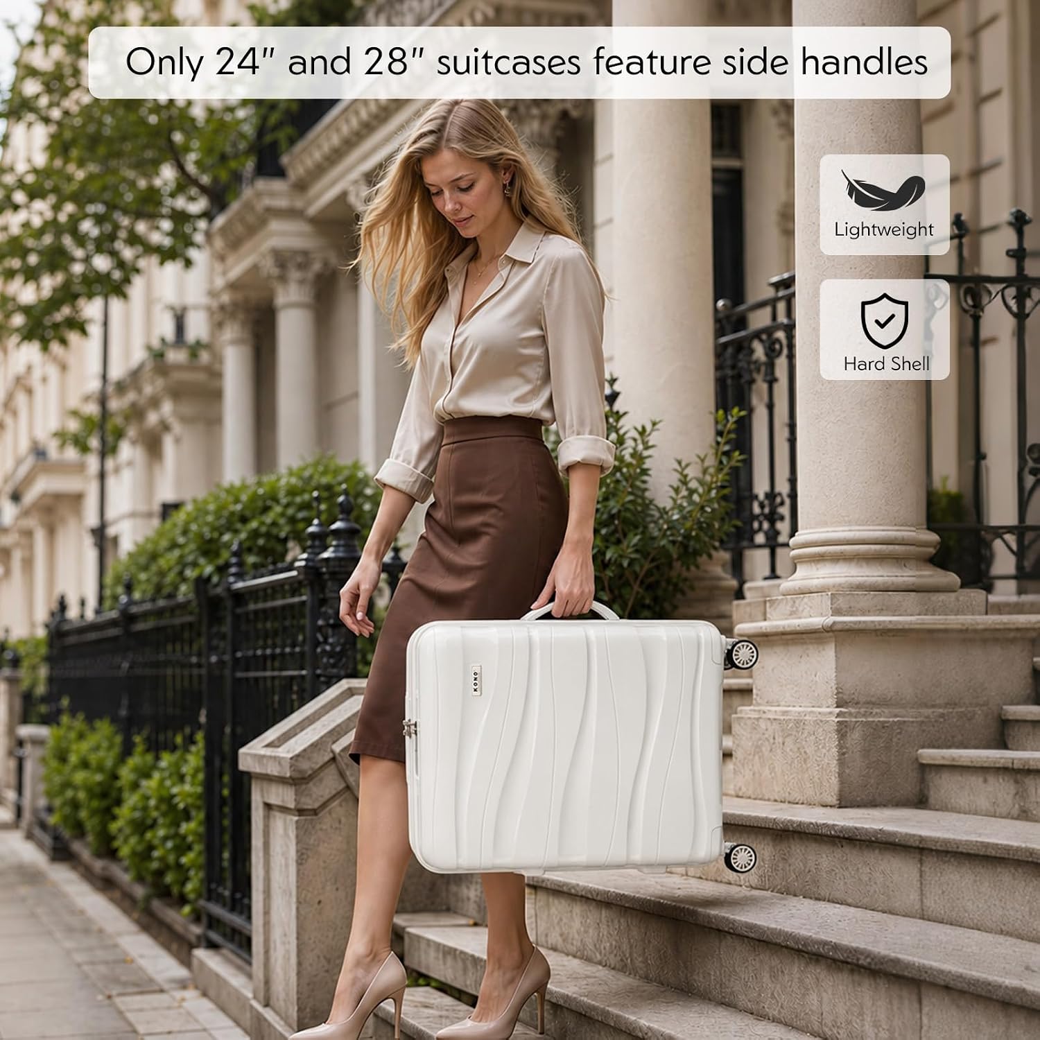 Thumbnail 1 de Kono Large Suitcase: Lightweight White PP Hard Shell with TSA Lock and YKK Zips
