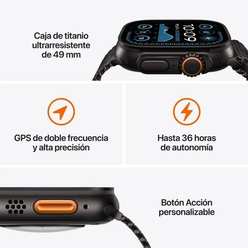 Detalle 2 de Apple Watch Ultra 2 GPS + Cellular 49 mm – Titanio negro con correa Alpine Loop M verde oscuro