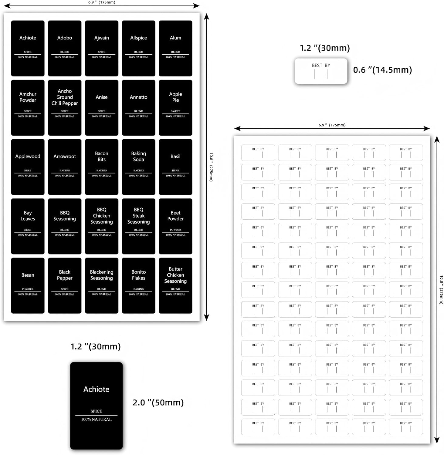 Thumbnail 2 de TrustKK Gewürzglas-Etiketten-Set (275 Stück) – schwarze Aufkleber für Gewürze, 5x3 cm