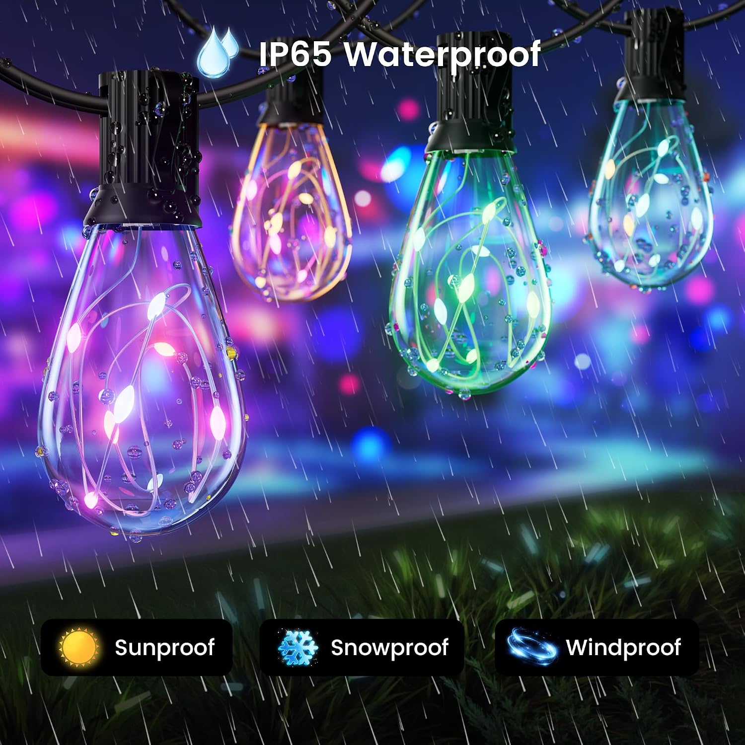 Thumbnail 1 de WOWLUMEN GLS-20J2P-E12-S11- RGB Outdoor String Lights, 25 ft, Dimmable