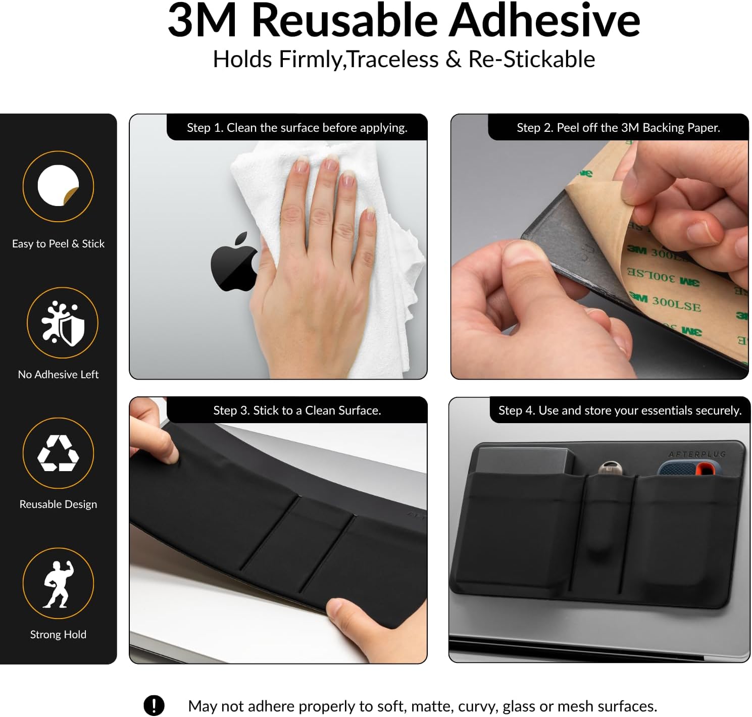 Thumbnail 2 de Afterplug 3-Pocket Storage Pouch: Adhesive Laptop Accessory Organizer in Grey
