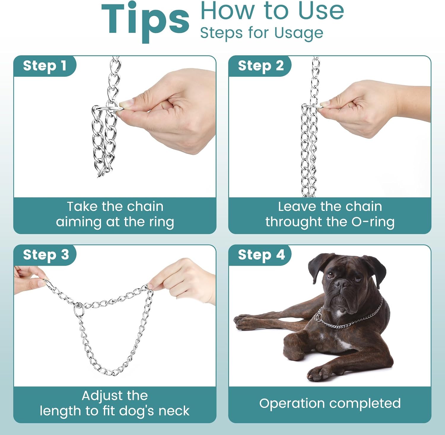 Detalle de PETTOM Dog Chain Collar Stainless Steel – Rust-Proof, Seamlessly Welded and Hair-Friendly for Training and Walking (M, 55cm)