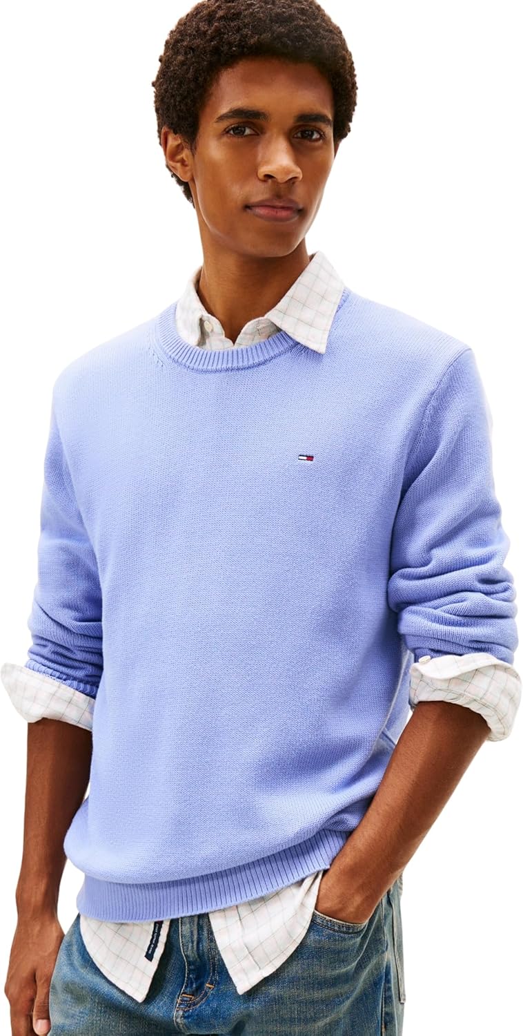 Detalle de Tommy Jeans Uomo Pullover Sweater Slim Fit in cotone a girocollo