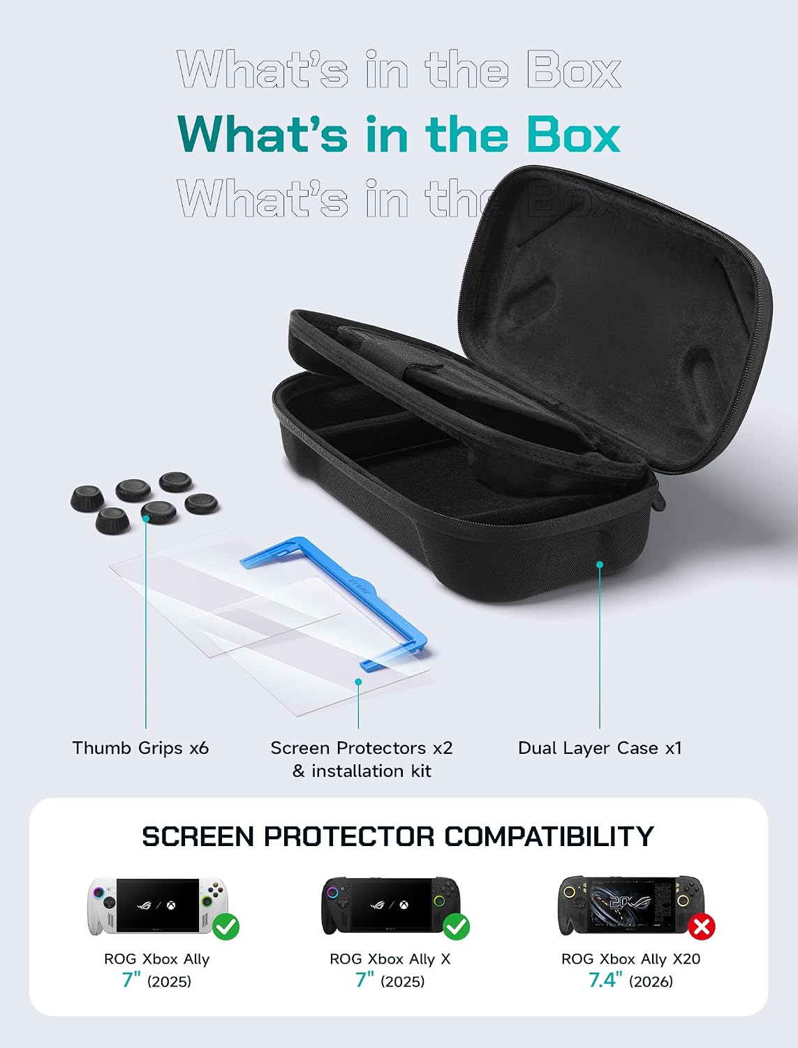 Thumbnail 1 de JSAUX Carrying Case Bundle for ROG Xbox Ally X (2025) — Screen Protectors, Thumb Grips, and Travel Bag Set