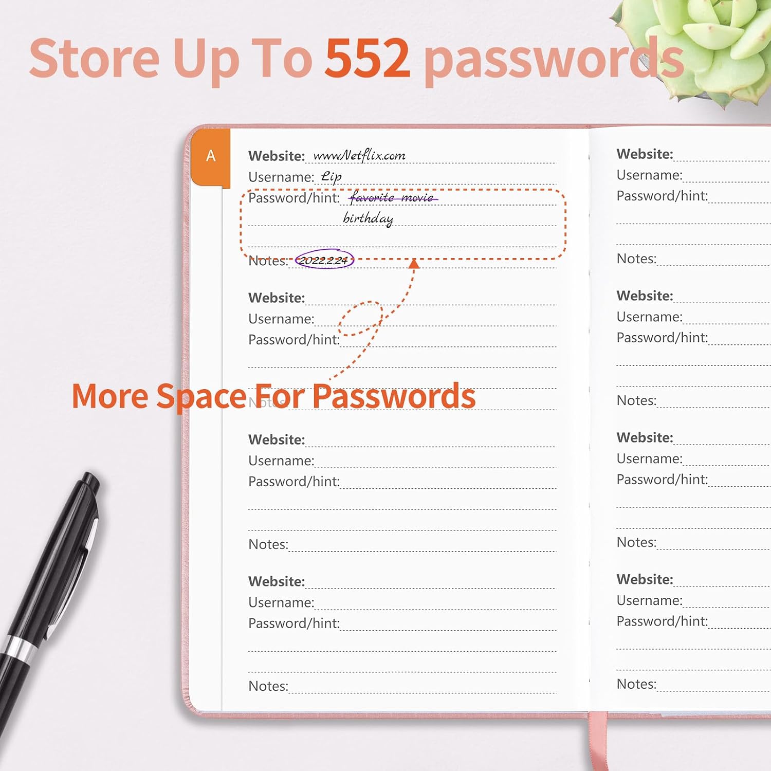 Detalle de Blugool Password Book, Rose Gold, with Colorful A–Z Tabs and 138 Pages