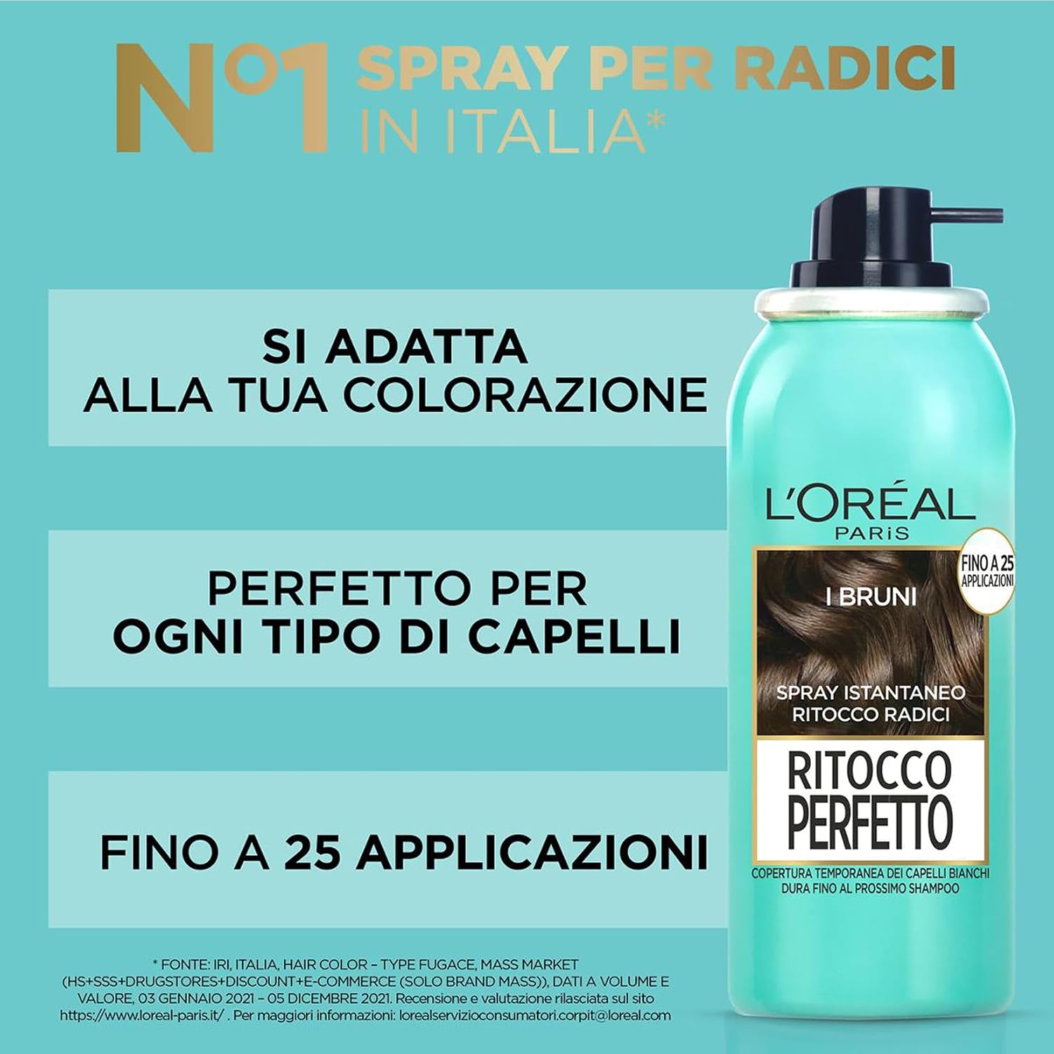 Detalle 2 de L'Oréal Paris Spray Ritocco Perfetto, Spray Istantaneo per Radici e Capelli Bianchi, Bruno, 75 ml