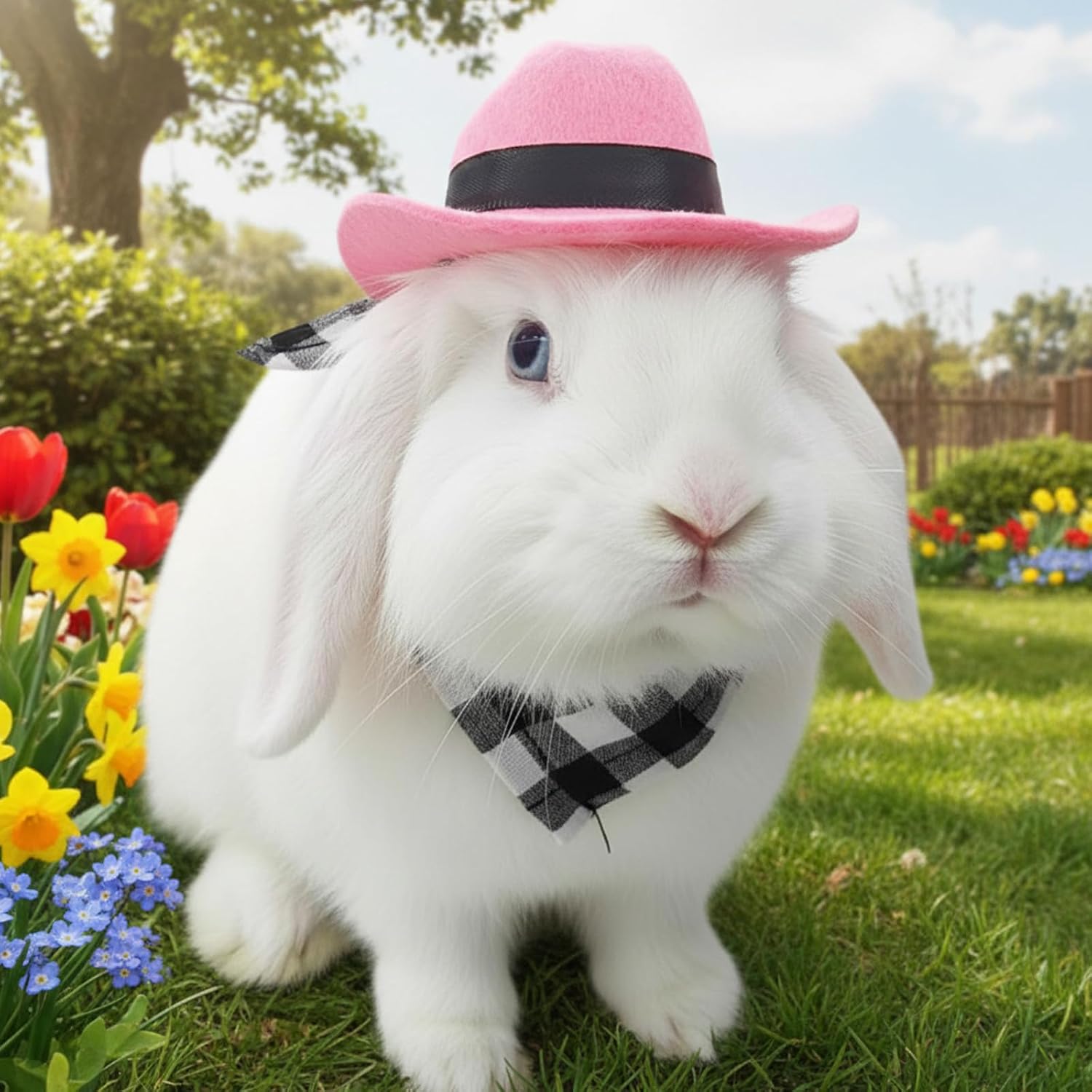 Thumbnail 5 de Cowboy Hat and Bandana Set for Small Pets (Pink) – Cute Costume for Rabbits, Guinea P pigs, Cats & Dogs
