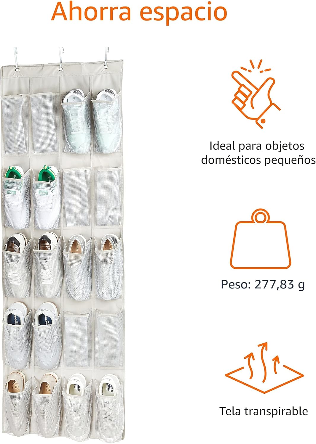 Detalle 2 de Amazon Basics Zapatera Colgante para Puerta, 20 Pares