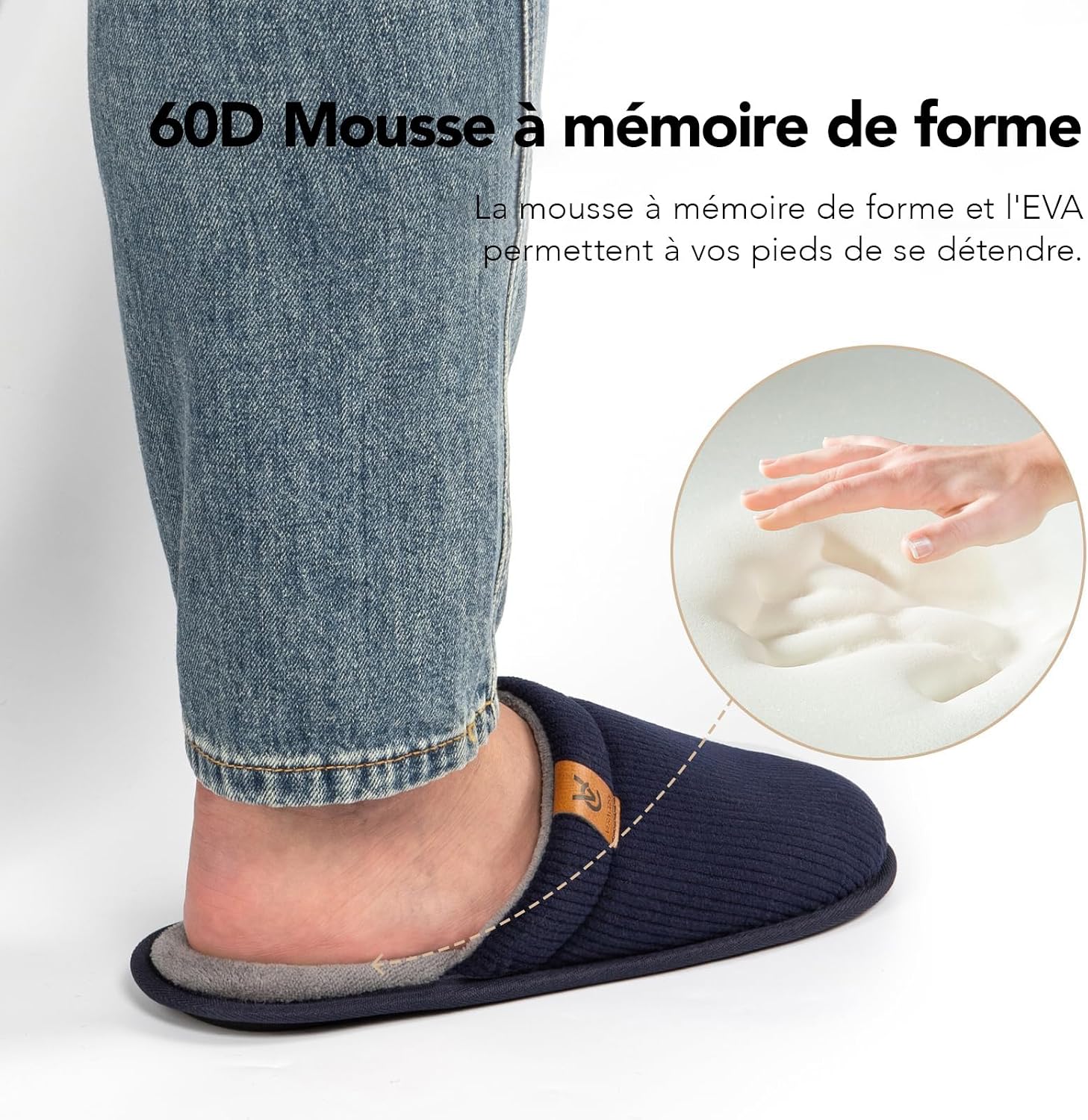 Detalle 1 de VeraCosy chaussons respirants homme mémoire foam