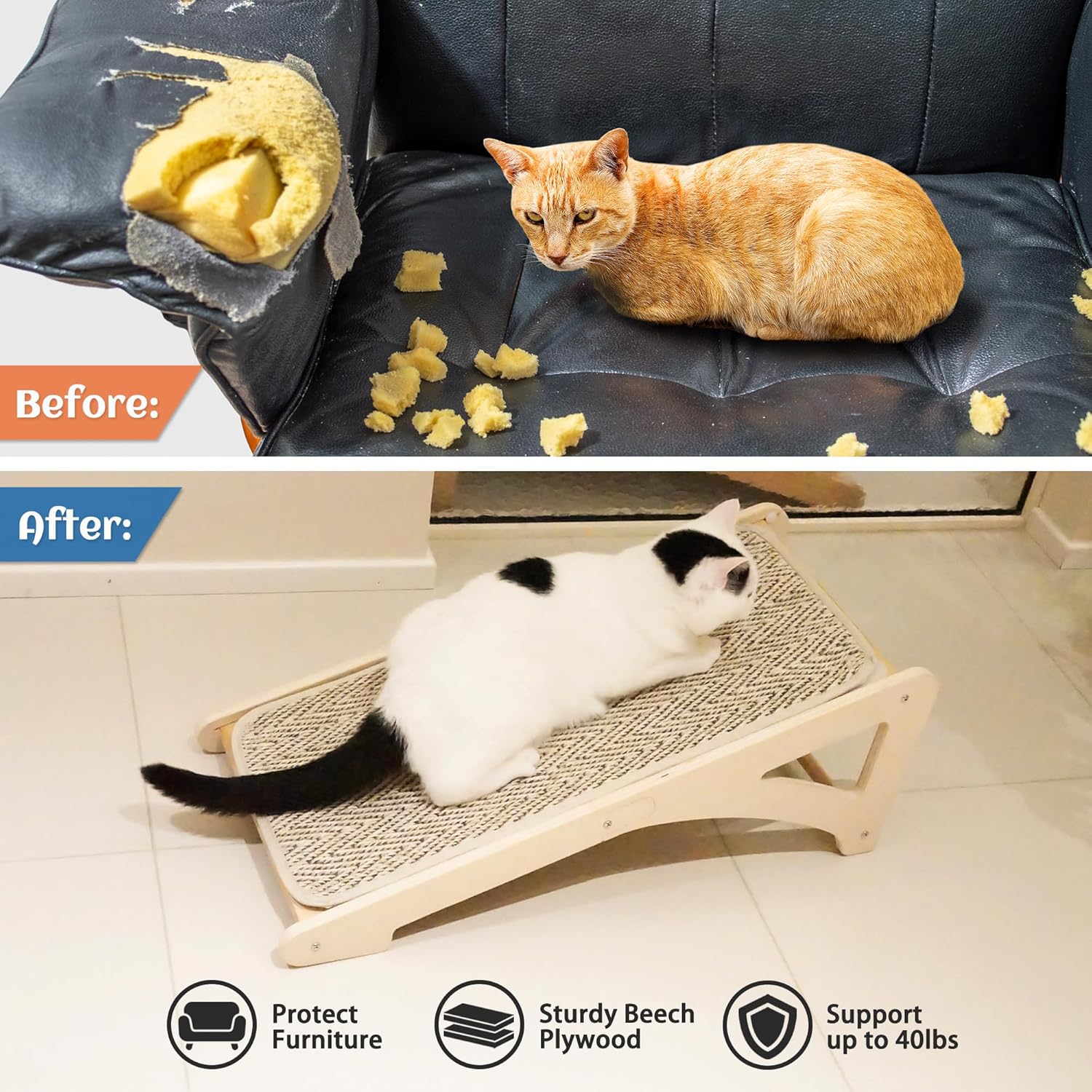 Thumbnail 3 de PETKARAY Cat Scratcher: Sisal Ramp with Wall Access, 27" L-Shape Scratching Pad for Indoor Cats