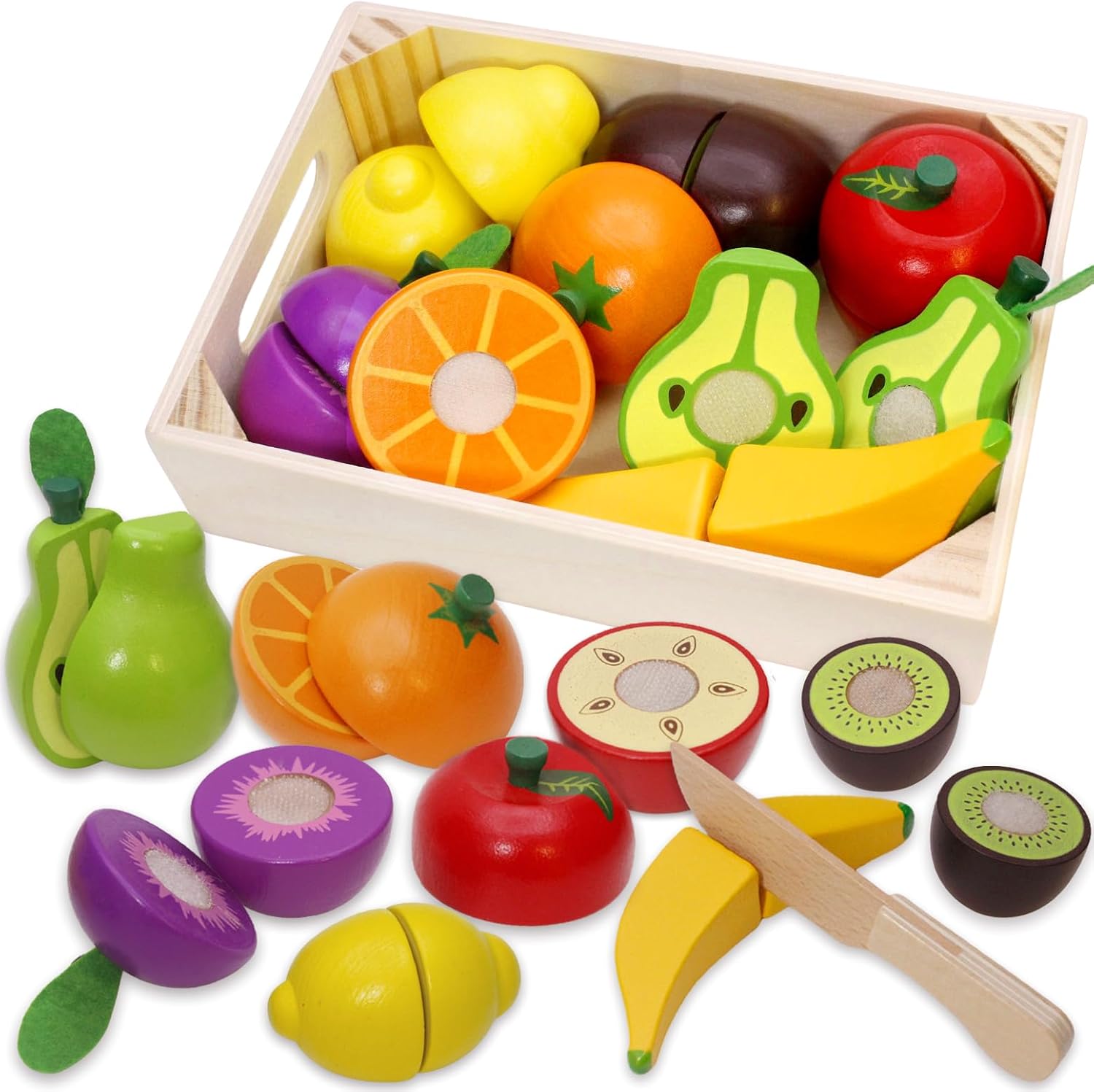 Detalle de Airlab Holz-Schneideset für Kinderküche: Obst zum Schneiden mit Klett-Verbindung