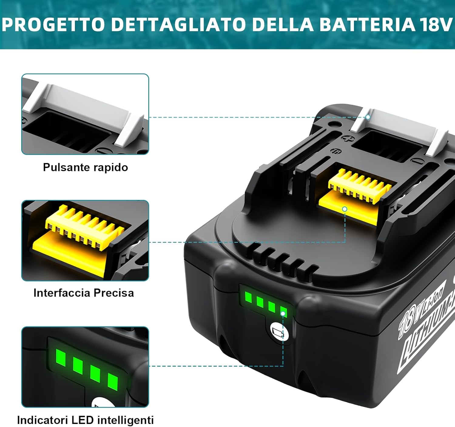 Thumbnail 6 de Batterie di ricambio Makita 18V da 2 pezzi da 5.0Ah (5000mAh) Li‑ion, compatibili con BL1860 e altri modelli