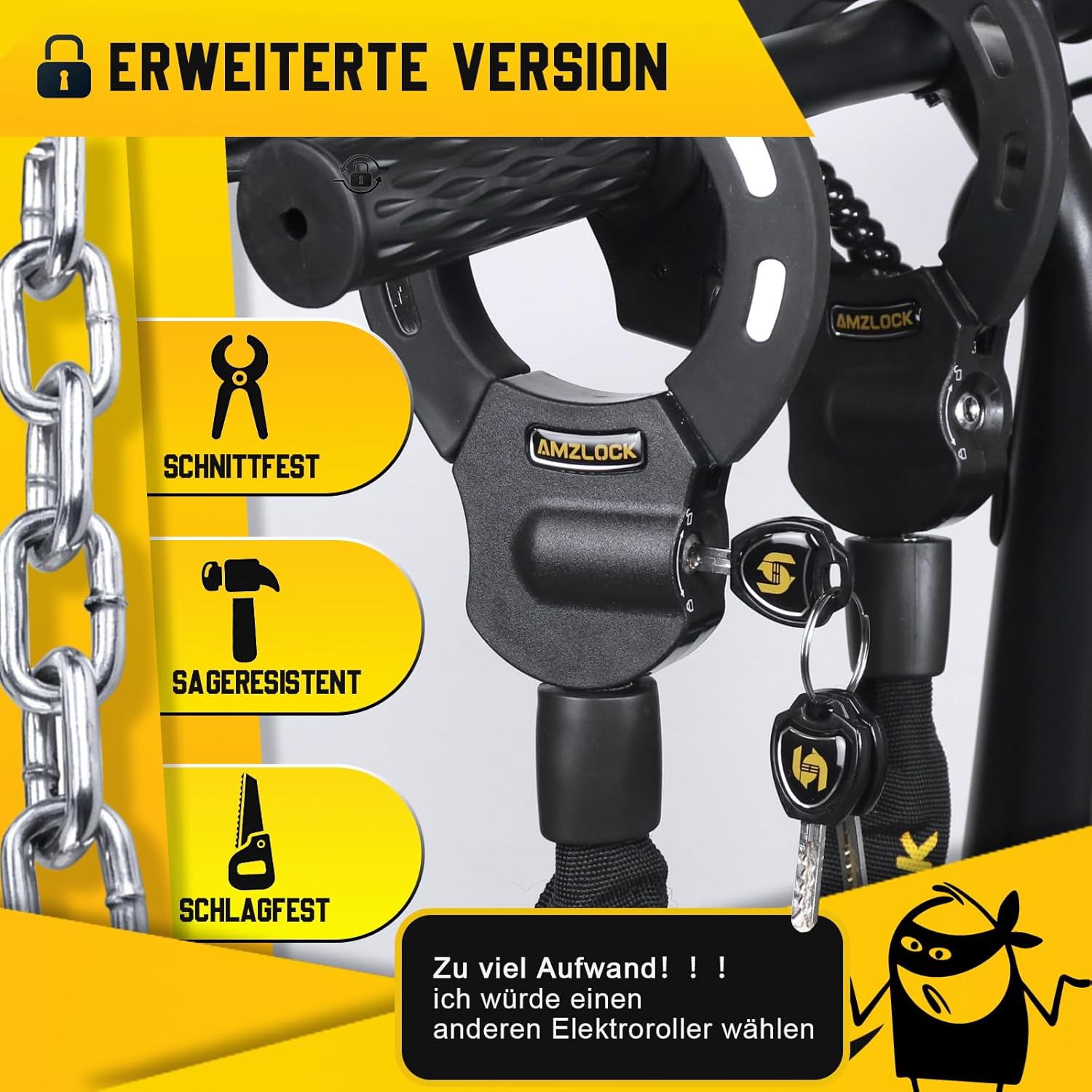 Detalle de AMZLOCK E Scooter Schloss 8 mm Kette