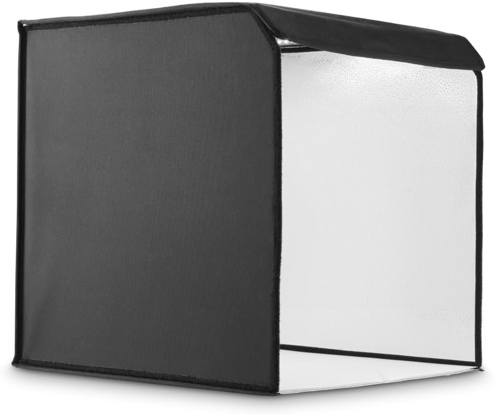 Detalle 2 de Hama Fotobox 50x50 cm (mobiles Mini-Fotostudio) mit LED-Ringlicht, faltbar, für Produktfotografie & Greenscreen – weiß