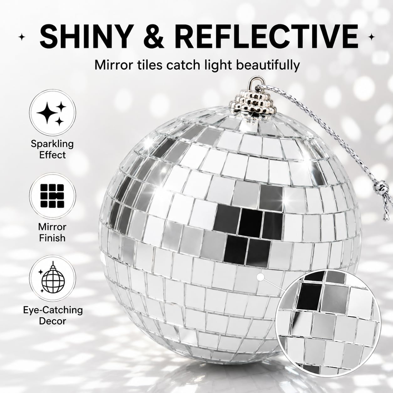 Detalle 2 de YD Youdepot 40-Pack 2-Inch Silver Mirror Disco Ball Ornaments