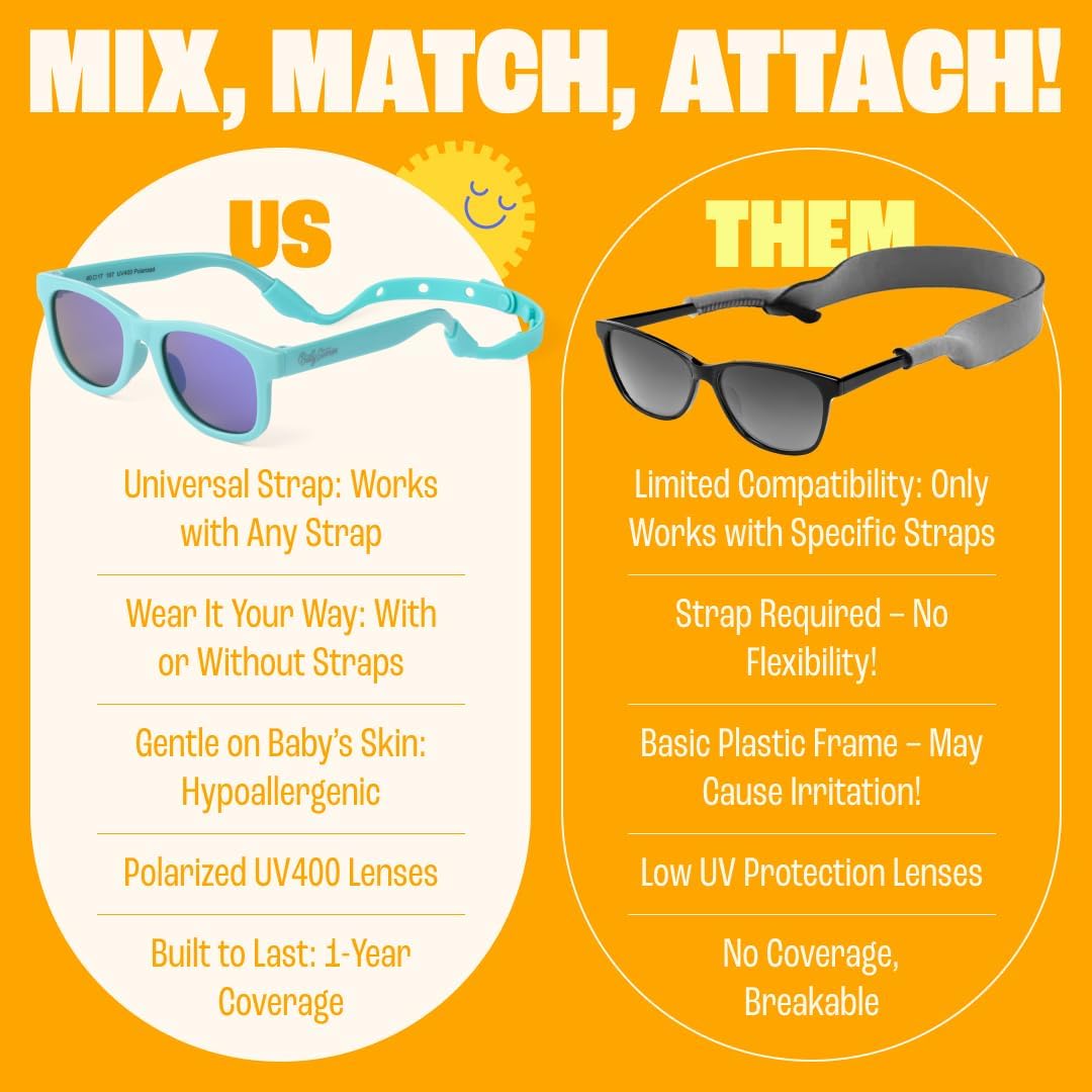 Detalle de Lunettes de soleil polarisées pour bébé Baby Sunnies avec sangle – Bleu ciel, de 0 à 24 mois