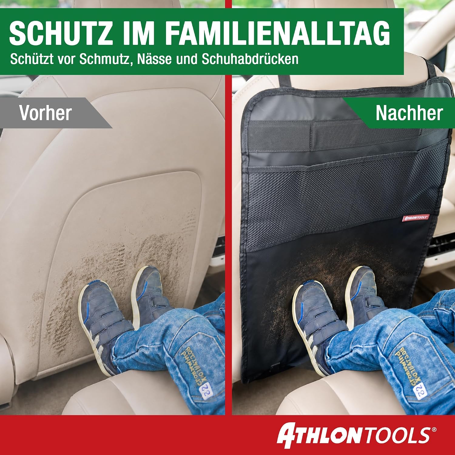 Detalle de ATHLON TOOLS Rückenlehnen-Schutzmatte – wasserabweisend, 70 × 44 cm, mit Netztaschen