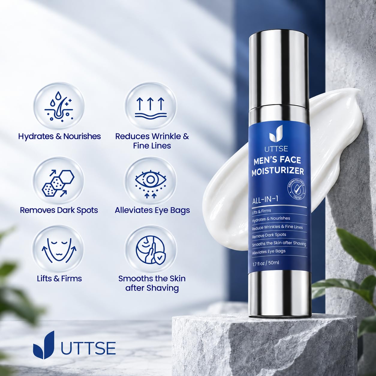 Detalle de Uttse 6-in-1 Men's Face Moisturizer, 1.7 fl oz, 3-Pack