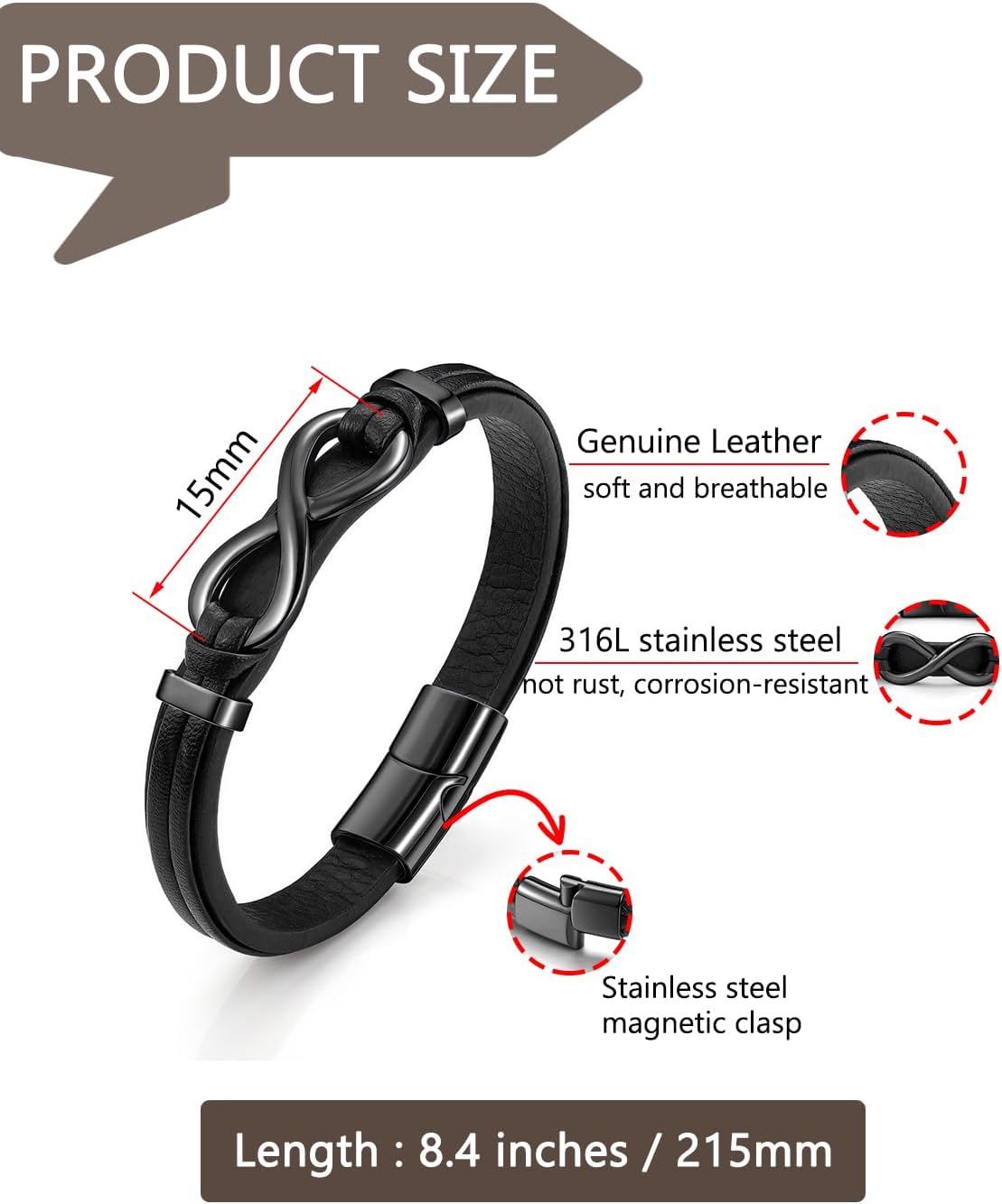 Detalle de PiercingJak Herren Armband Unendlichkeit 21,5 cm