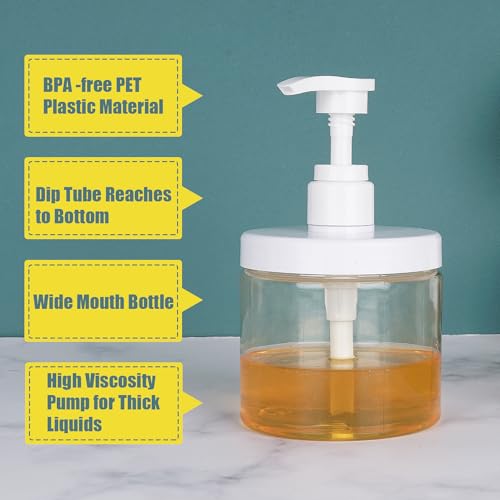 Thumbnail 2 de Hokretme Pump Bottle Dispenser 2Pcs 500ml/16.9oz — Wide Mouth, BPA Free Empty Pump Bottles