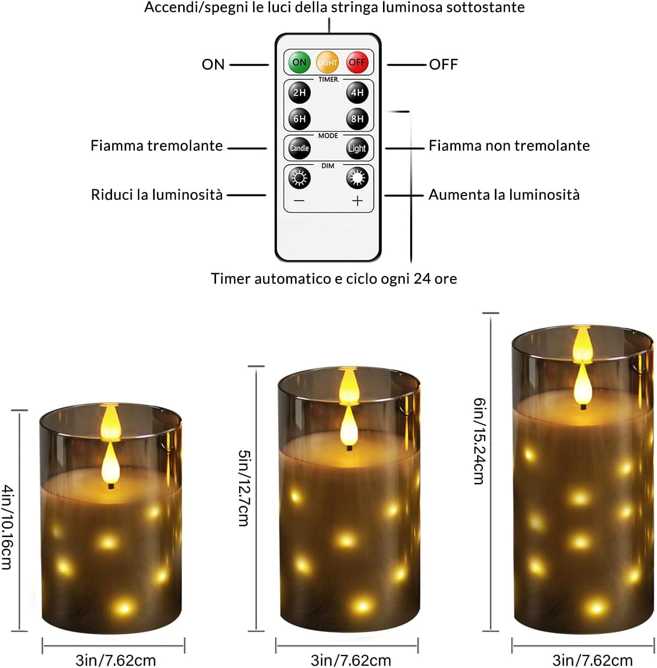 Detalle 2 de Flammenlose LED Kerzen 3er-Set Grau