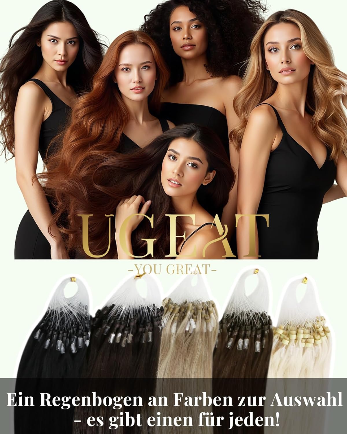 Thumbnail 5 de Ugeat Microring Extensions Echthaar Schwarz, Remy 45 cm (50g/50 Strähnen) – kaltfusion ohne Kleber